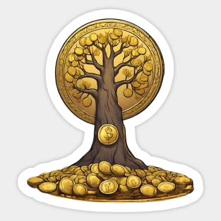 trees full of gold coins Sticker